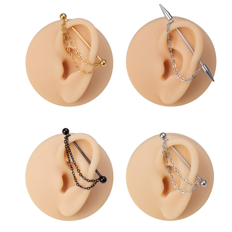 Industrial Barbell Long - 1 PC อุตสาหกรรมเจาะ Barbell พร้อมโซ่กระดูกอ่อนต่างหูยาว EAR