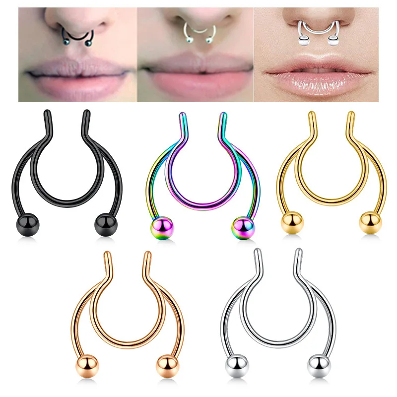 Body Jewelry Nose - U รูปแหวนจมูกปลอม Hip Hoop Septum Rock
