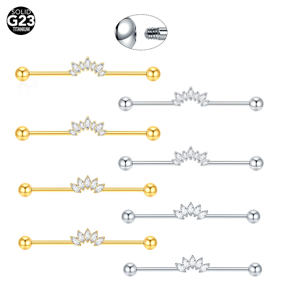 Industrial Barbell Long - 1/5PCS ไทเทเนียม 14G CZ อุตสาหกรรม Helix