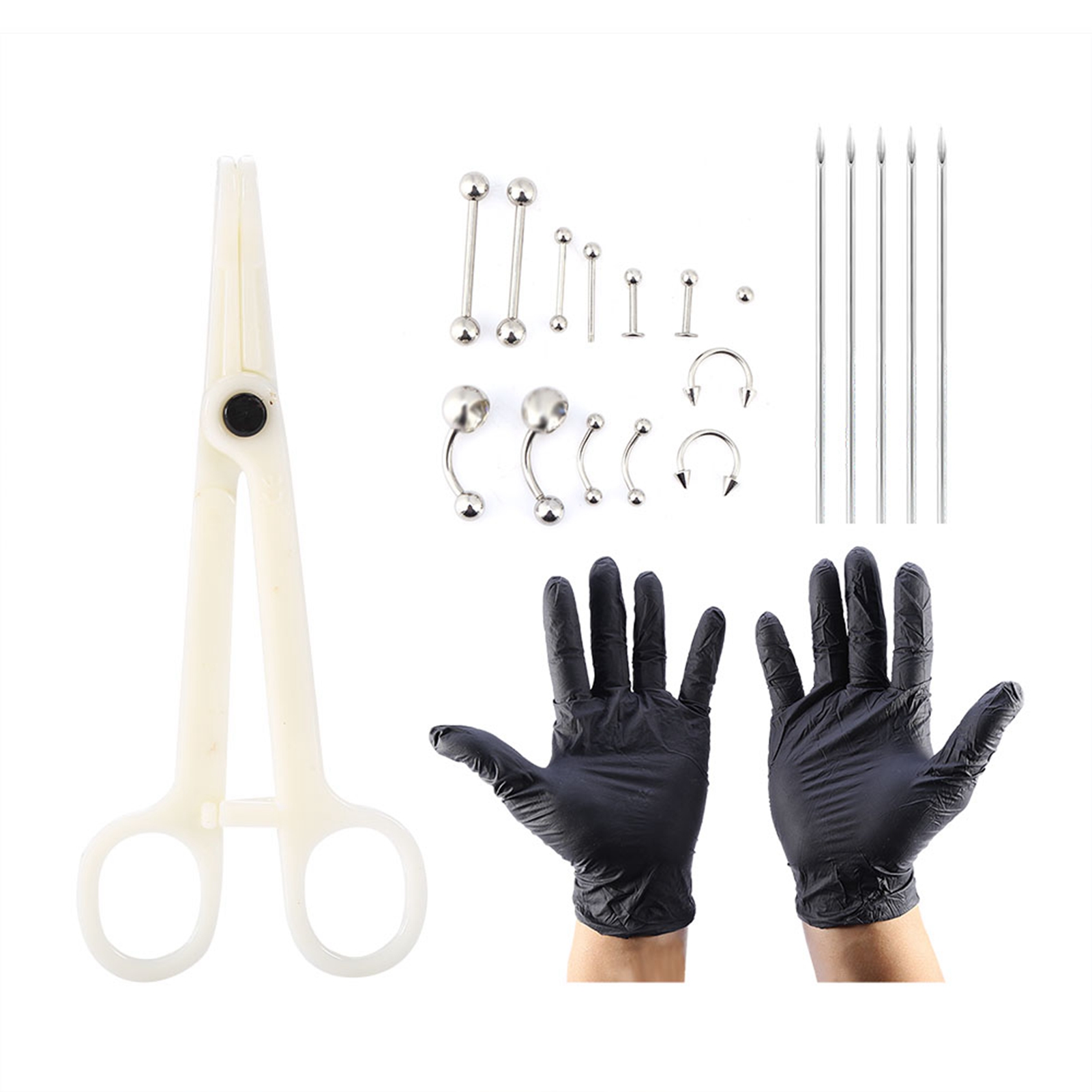Body Jewelry Kit - 20 ชิ้น/เซ็ตลิ้นจมูก Belly ปุ่มเครื่องประดับแหวนเจาะ CLAMP ถุงมือเข็มชุดเครื่องมือ