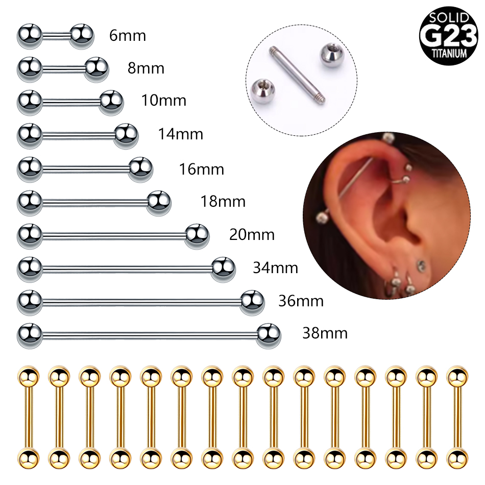 Industrial Barbell Long - 1/5PCS ไทเทเนียมด้ายภายนอกลิ้น Helix Piercing ยาวอุตสาหกรรม Barbell