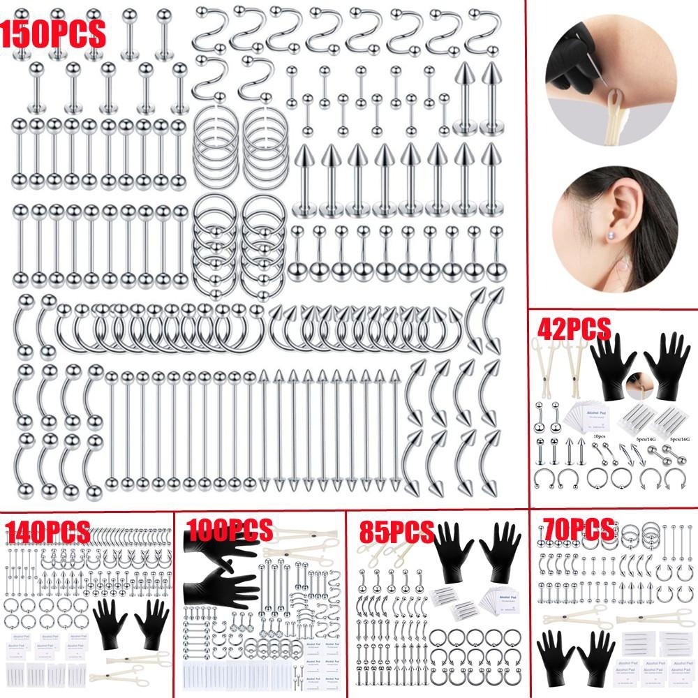 Body Jewelry Kit - ชุดอุปกรณ์เจาะร่างกาย 150/140/85/70/42 ชิ้น ชุดเครื่องประดับสำหรับเจาะสะดือ ลิ้น คิ้ว