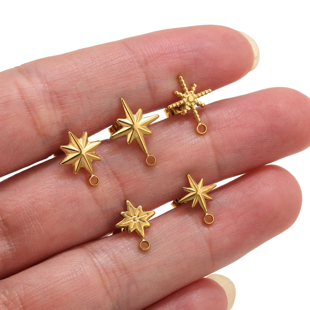 Body Jewelry - ต่างหูสแตนเลสรูปดาว 6 ชิ้น สำหรับทำต่างหู ชุบทอง 18k