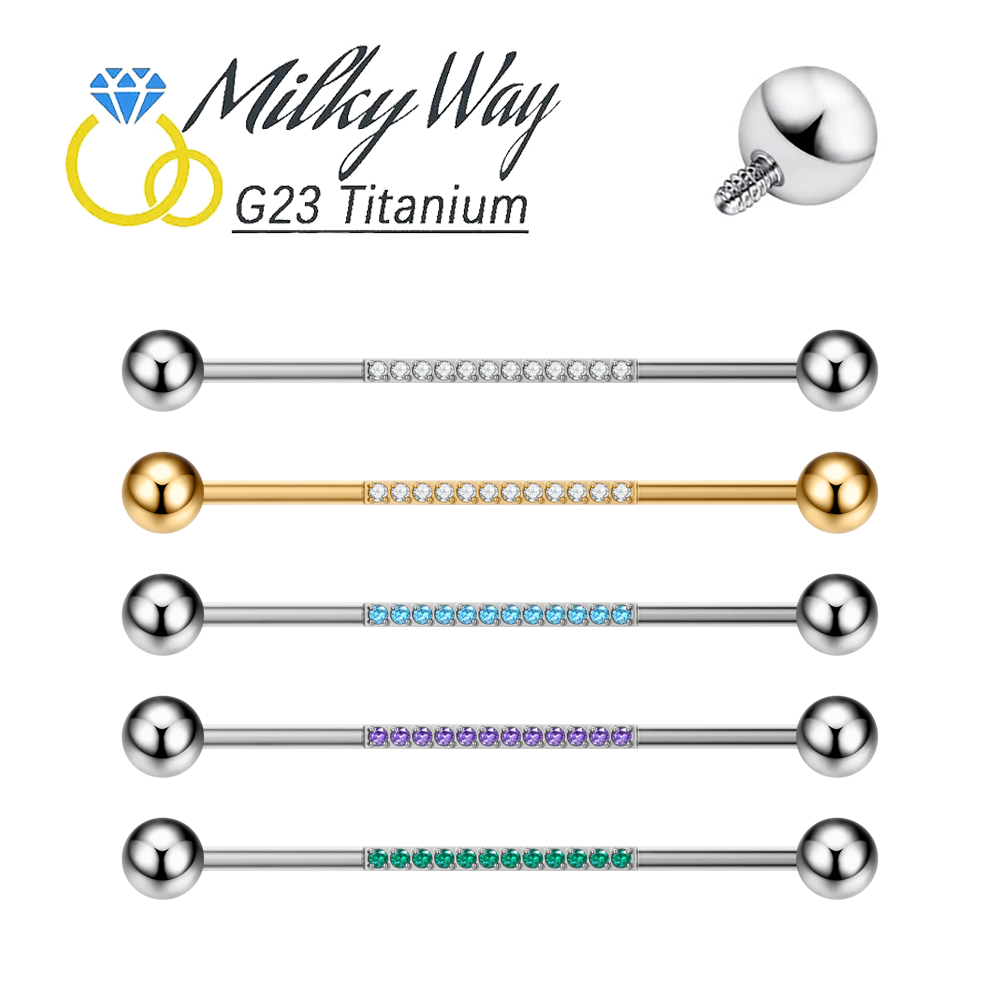Industrial Barbell Long - G23 ไทเทเนียม Body Piercing เครื่องประดับ 14G