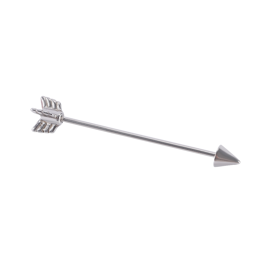 Industrial Barbell Long - สกรูยาวสแตนเลสสีเงิน เครื่องประดับอุตสาหกรรม บาร์เบลล์ ลูกศร เครื่องประดับเจาะกระดูกอ่อนหู ต่างหูแบบสตั๊ด