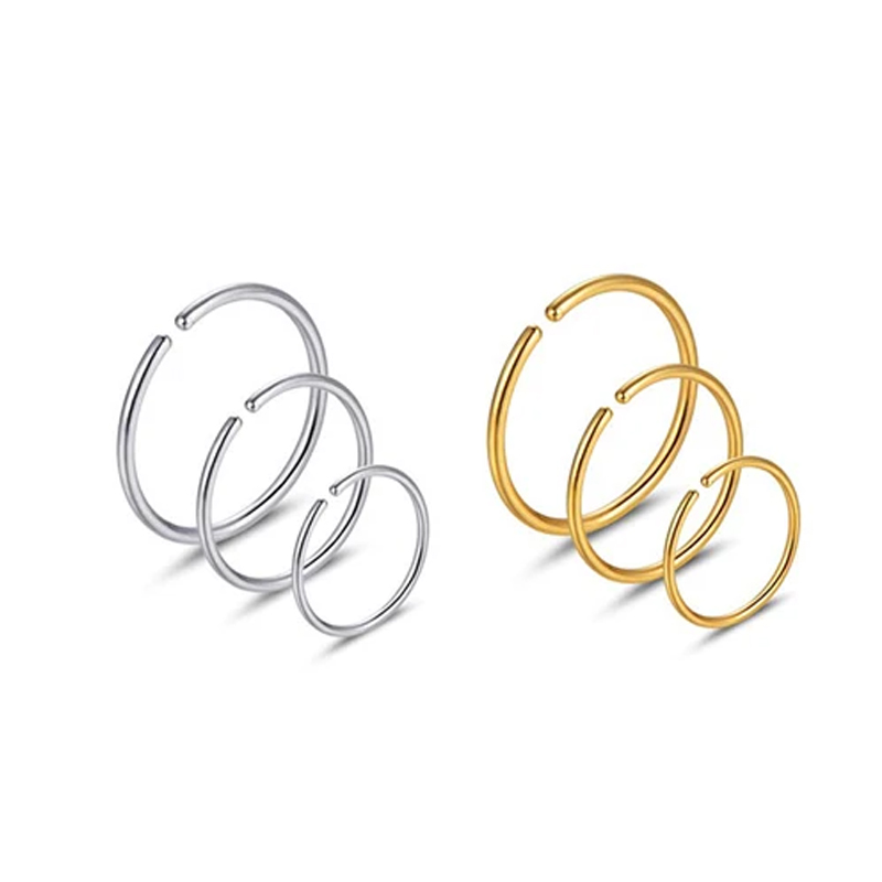 Body Jewelry Nose - 6 ชิ้น/ล็อต แหวนจมูกแบบไม่ก่อให้เกิดอาการแพ้ ทำจากเหล็กกล้าผ่าตัด 316L ขนาด