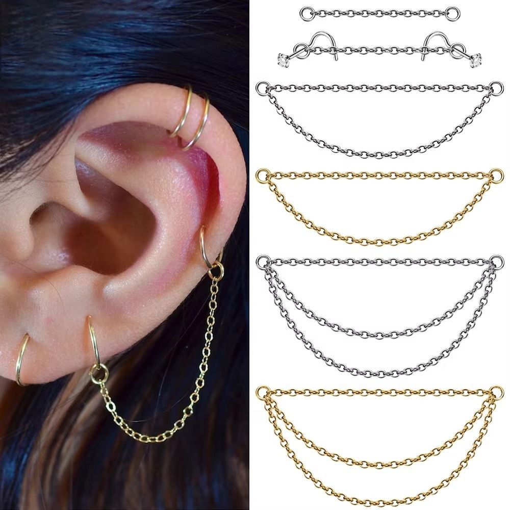 Body Jewelry Nose - โซ่จมูกไทเทเนียมแฟชั่น โซ่คู่ 25-50 มม. โซ่ลาเบร็ต 3