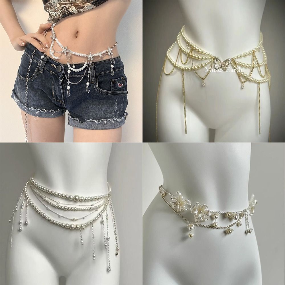 Body Jewelry For Sale - โซ่คาดเอวไข่มุกแฟชั่นสุดหรู เครื่องประดับเอวอเนกประสงค์ ลายดอกไม้ โบฮีเมียน สำหรับผู้หญิง