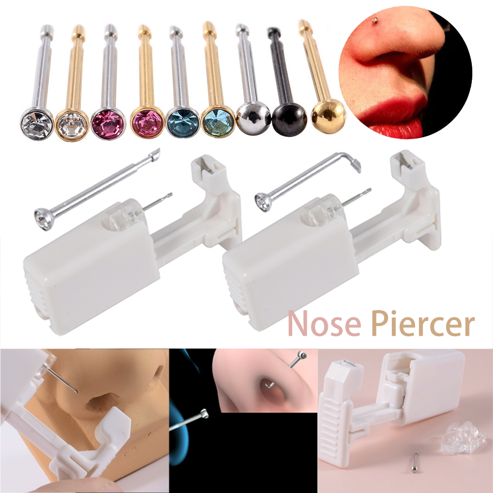 Body Jewelry Factory - ชุดเจาะจมูกแบบใช้แล้วทิ้ง 1-11 ชิ้น ใช้งานง่าย ปลอดเชื้อ พร้อมปืนเจาะจมูกแบบงอ