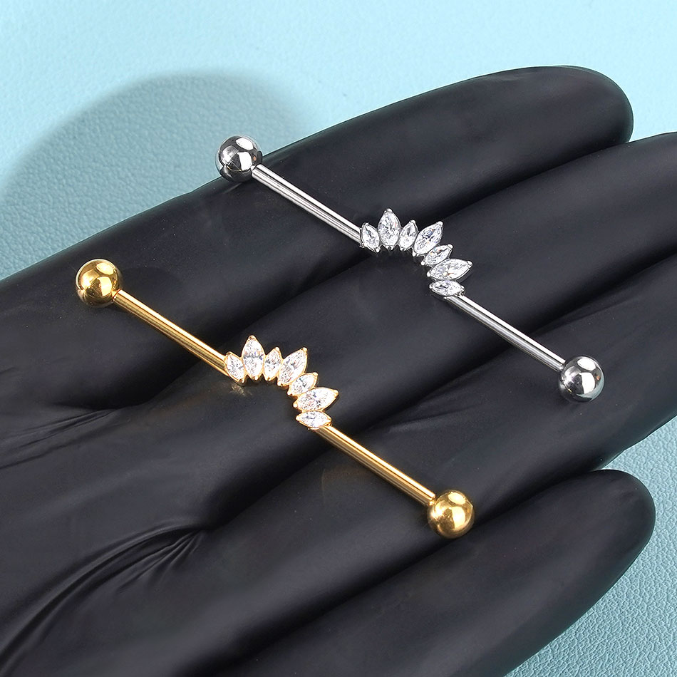 1/5PCS ไทเทเนียม 14G CZ อุตสาห - Industrial Barbell Long บทวิจารณ์และราคา