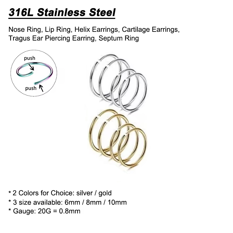 6 ชิ้น/ล็อต แหวนจมูกแบบไม่ก่อใ - Body Jewelry Nose บทวิจารณ์และราคา