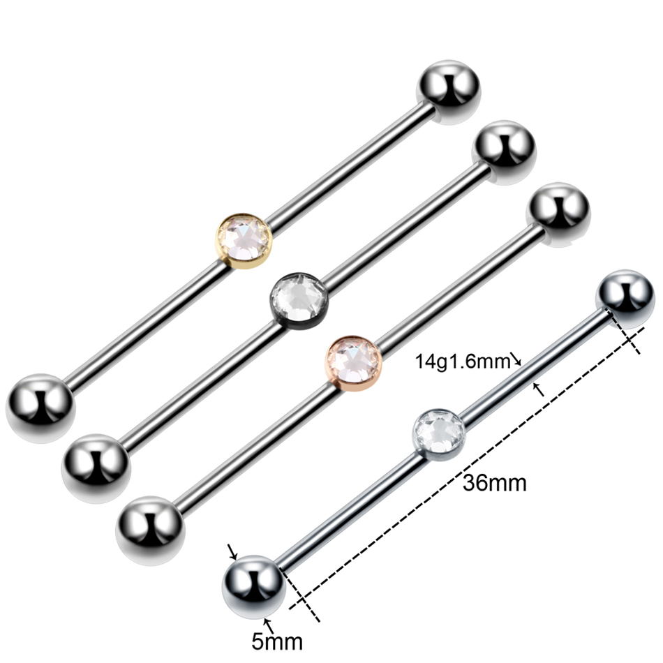 1PC ไทเทเนียมเจาะอัญมณีอุตสาหก - Industrial Barbell Long บทวิจารณ์และราคา