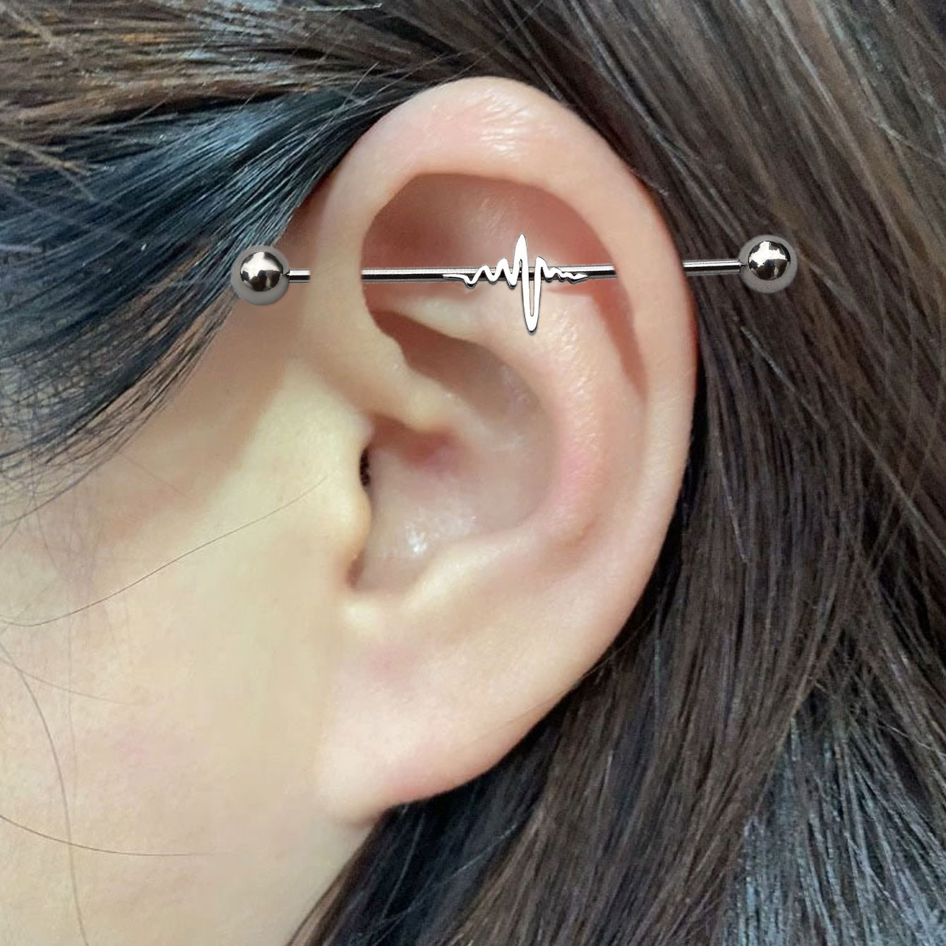 ต่างหูแบบแท่งยาวสแตนเลส 16G 1  - Industrial Barbell Long บทวิจารณ์และราคา